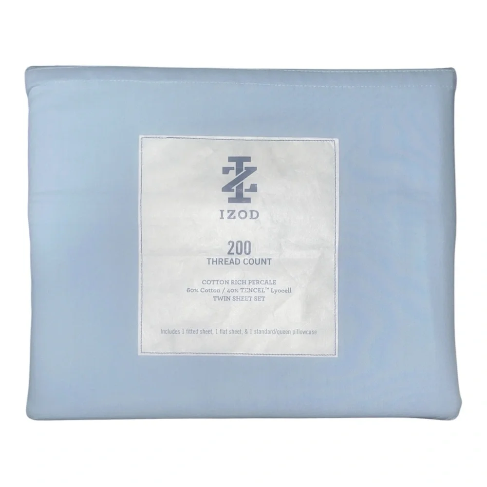 Izod Light Blue Twin Sheet Set - Soft Cotton Percale